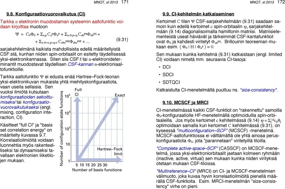pqr Φ abc pqr +... sarjakehitelmänä kaikista mahdollisista edellä määritellyistä CSF:stä, kunhan niiden spin-orbitaalit on esitetty täydellisessä yksi-elektronikannassa.