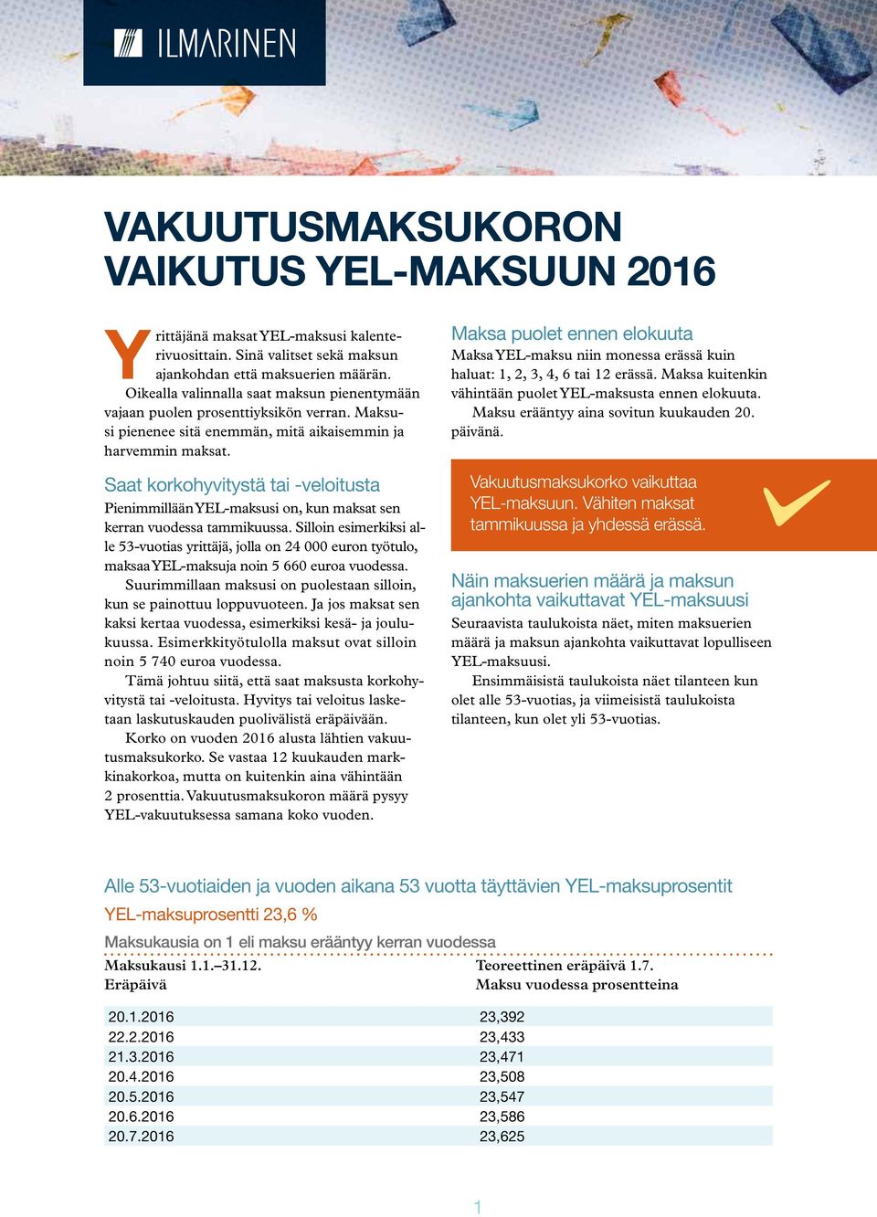 Saat korkohyvitystä tai -veloitusta Pienimmillään YEL-maksusi on, kun maksat sen kerran vuodessa tammikuussa.