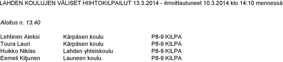 Toura Lauri Kärpäsen koulu P8-9 KILPA Huikko