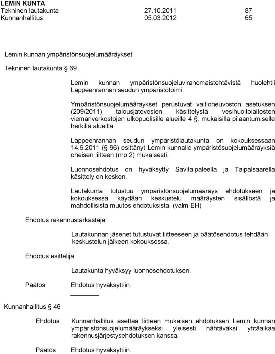 Ympäristönsuojelumääräykset perustuvat valtioneuvoston asetuksen (209/2011) talousjätevesien käsittelystä vesihuoltolaitosten viemäriverkostojen ulkopuolisille alueille 4 : mukaisilla pilaantumiselle