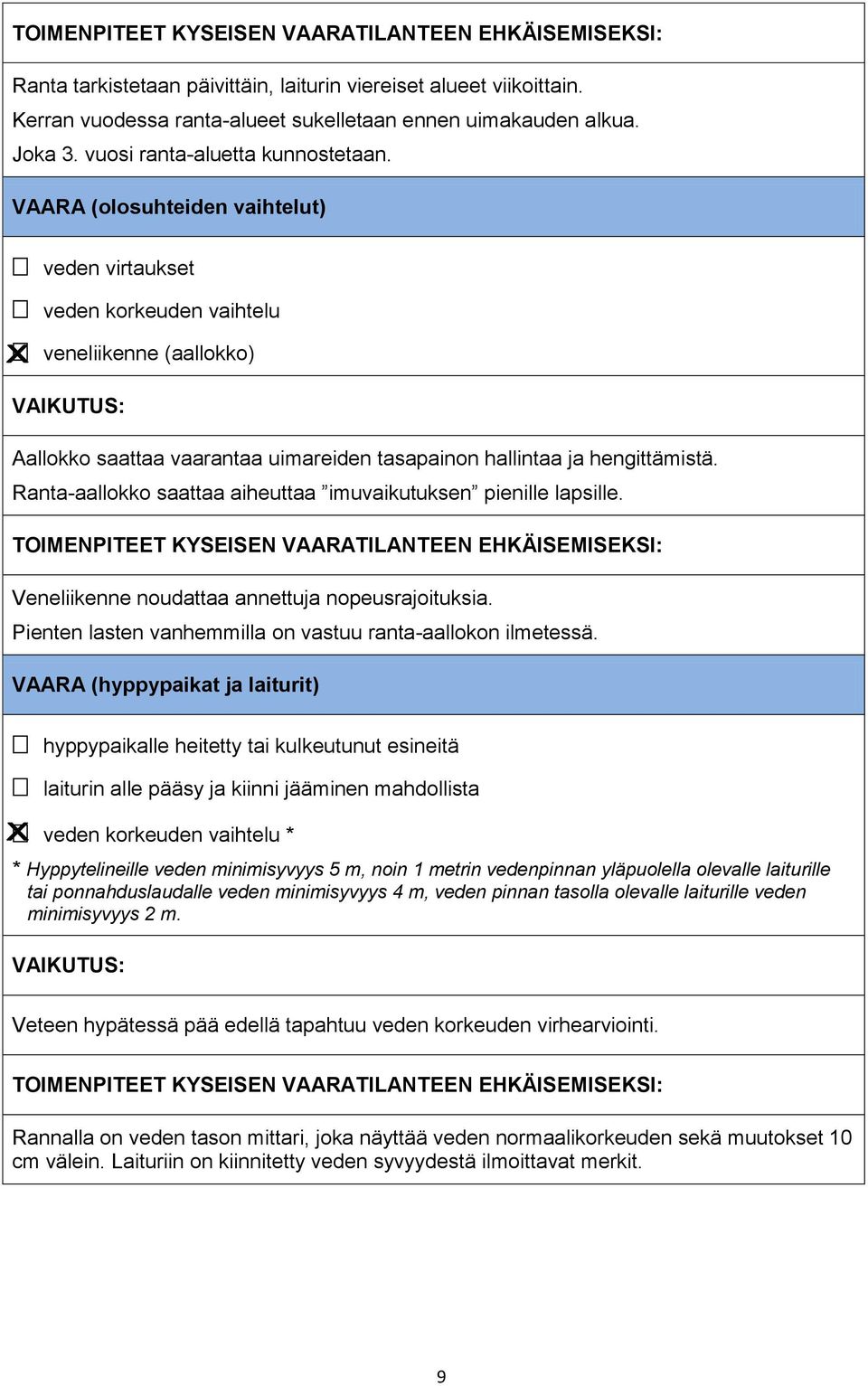 Ranta-aallokko saattaa aiheuttaa imuvaikutuksen pienille lapsille. Veneliikenne noudattaa annettuja nopeusrajoituksia. Pienten lasten vanhemmilla on vastuu ranta-aallokon ilmetessä.