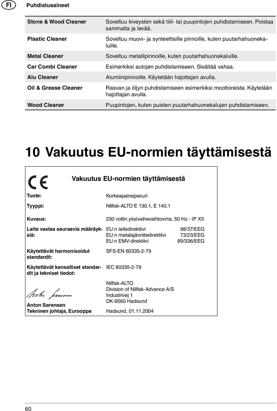 Sisältää vahaa. Alumiinipinnoille. Käytetään hajottajan avulla. Rasvan ja öljyn puhdistamiseen esimerkiksi moottoreista. Käytetään hajottajan avulla. Puupintojen, kuten puisten puutarhahuonekalujen puhdistamiseen.