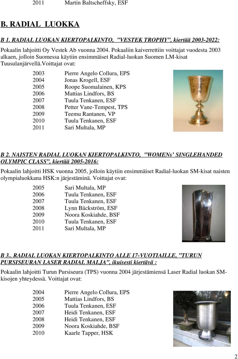 Voittajat ovat: 2003 Pierre Angelo Collura, EPS 2004 Jonas Krogell, ESF 2005 Roope Suomalainen, KPS 2006 Mattias Lindfors, BS 2007 Tuula Tenkanen, ESF 2008 Petter Vane-Tempest, TPS 2009 Teemu