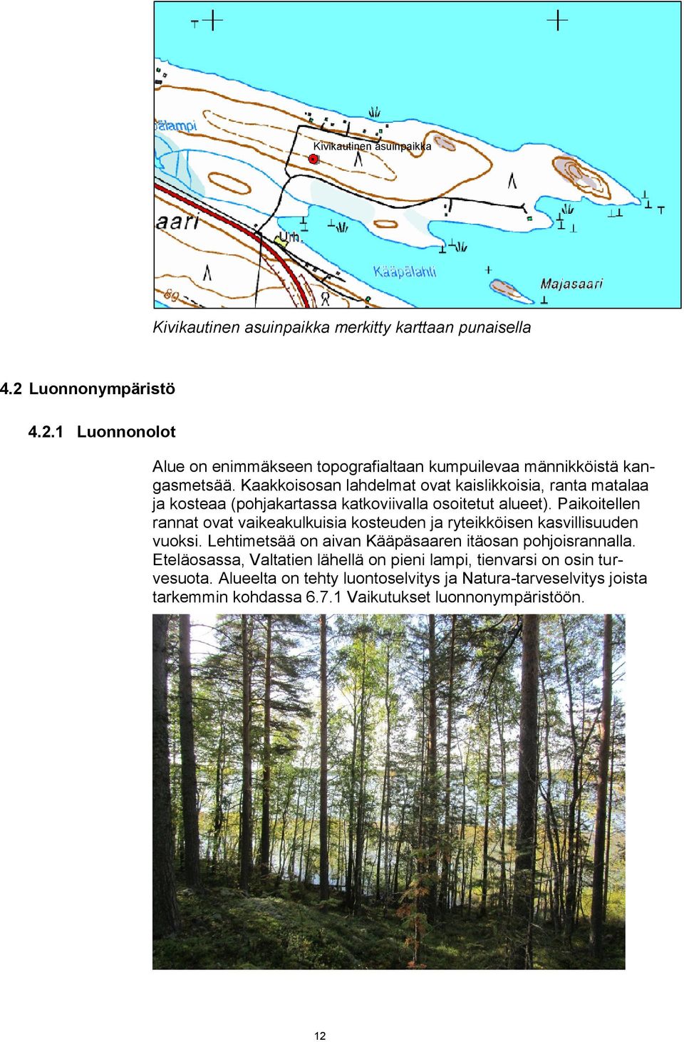Kaakkoisosan lahdelmat ovat kaislikkoisia, ranta matalaa ja kosteaa (pohjakartassa katkoviivalla osoitetut alueet).