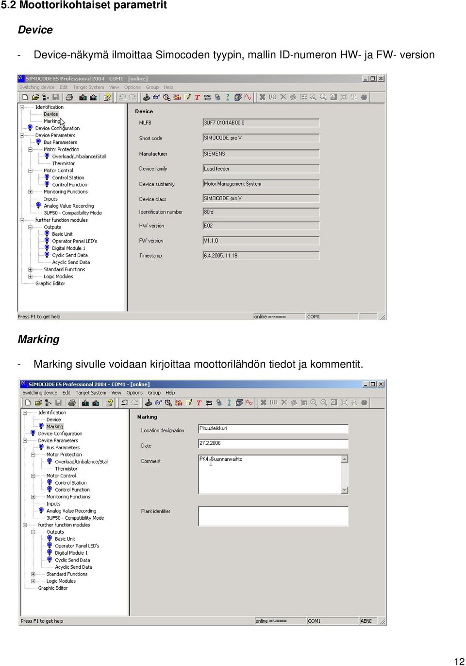 ID-numeron HW- ja FW- version Marking - Marking