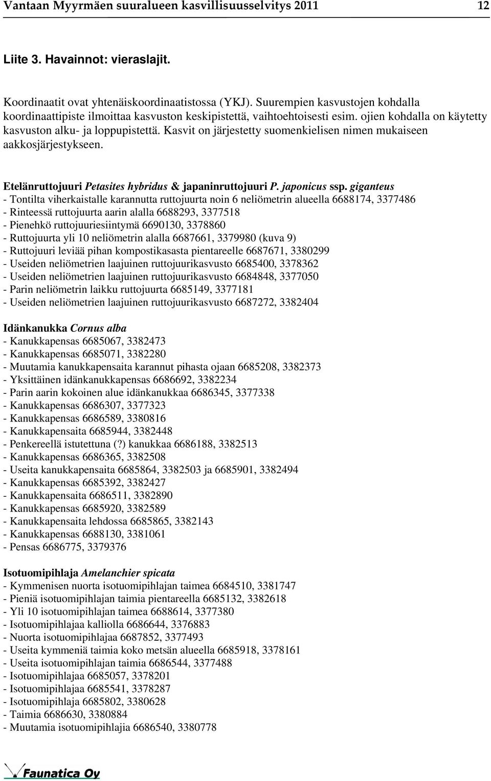 Kasvit on järjestetty suomenkielisen nimen mukaiseen aakkosjärjestykseen. Etelänruttojuuri Petasites hybridus & japaninruttojuuri P. japonicus ssp.