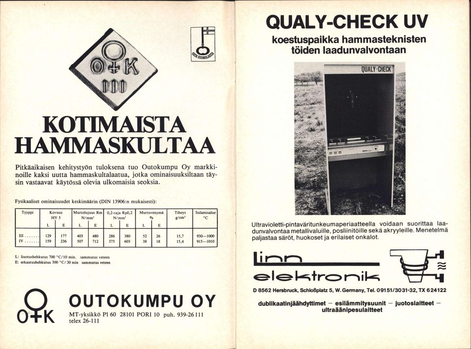 Fysikaaliset ominaisuudet keskimäärin (DIN 13906:n mukaisesti): Tyyppi Koi /uus H V 5 Murtolu uus Rm N/n im' 0,2-raj< 1 RpO,2 N/r nm' Murtov enymä 0 Tiheys g/cm' Sulamisalue C III IV L 129 159 E 177