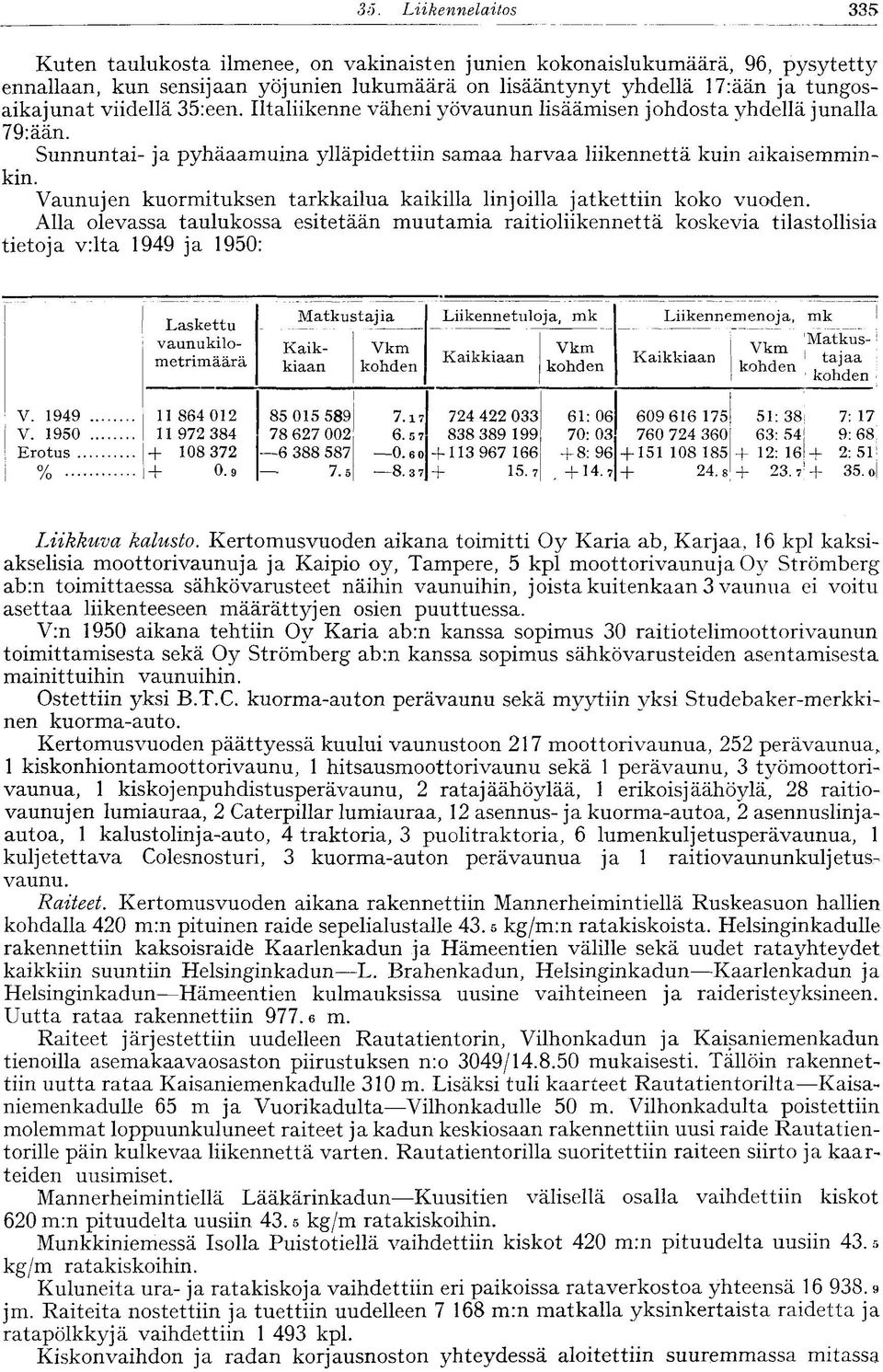35:een. Iltaliikenne väheni yövaunun lisäämisen johdosta yhdellä junalla 79:ään. Sunnuntai- ja pyhäaamuina ylläpidettiin samaa harvaa liikennettä kuin aikaisemminkin.