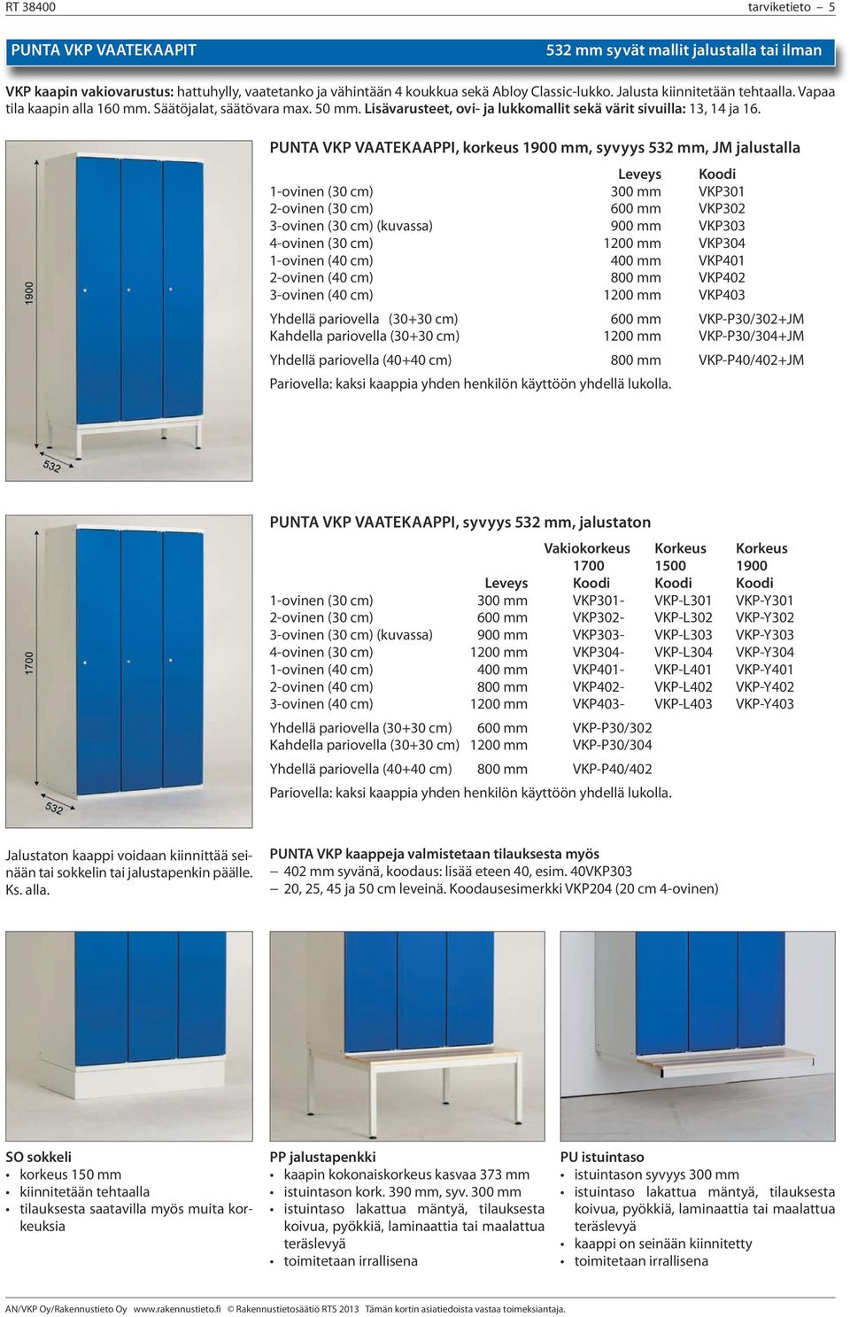 PUNTA VKP VAATEKAAPPI, korkeus mm, syvyys mm, JM jalustalla Leveys Koodi 1-ovinen (30 cm) 300 mm VKP301 2-ovinen (30 cm) 600 mm VKP302 3-ovinen (30 cm) (kuvassa) 900 mm VKP303 4-ovinen (30 cm) 1200