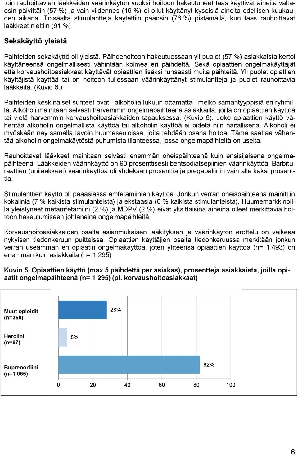 Päihdehoitoon hakeutuessaan yli puolet (57 %) asiakkaista kertoi käyttäneensä ongelmallisesti vähintään kolmea eri päihdettä.