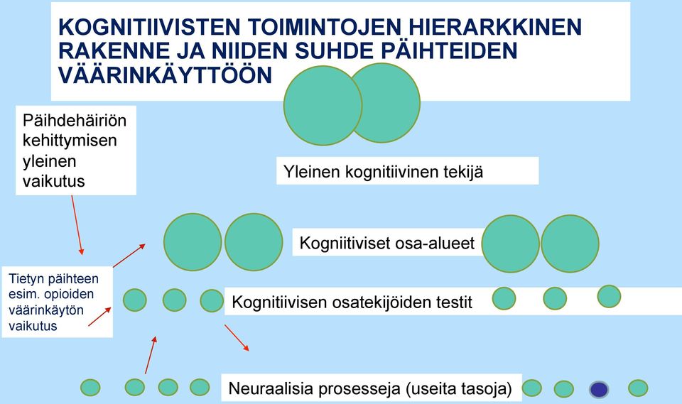 kognitiivinen tekijä Kogniitiviset osa-alueet Tietyn päihteen esim.