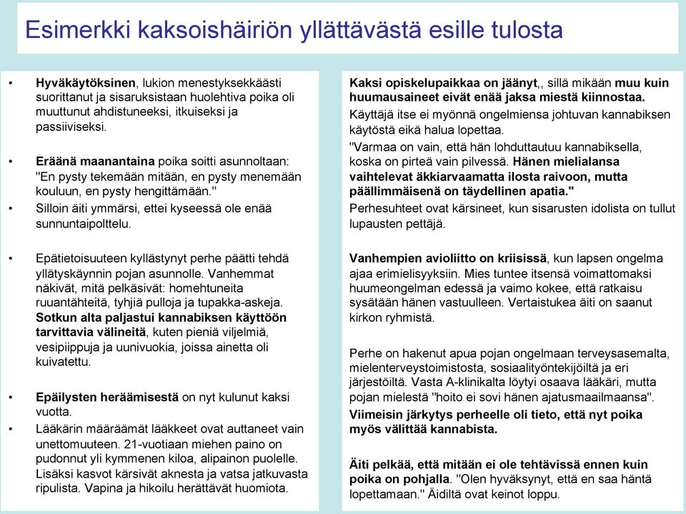 Epätietoisuuteen kyllästynyt perhe päätti tehdä yllätyskäynnin pojan asunnolle. Vanhemmat näkivät, mitä pelkäsivät: homehtuneita ruuantähteitä, tyhjiä pulloja ja tupakka-askeja.