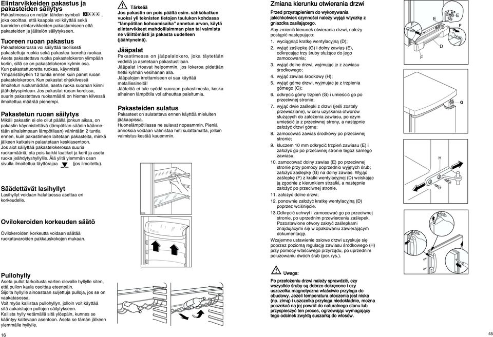 Aseta pakastettava ruoka pakastelokeron ylimpään korlin, sillä se on pakastelokeron kylmin osa. Kun pakastattuoretta ruokaa, käynnistä Ympäristökytkin 12 tuntia ennen kuin panet ruoan pakastelokeroon.