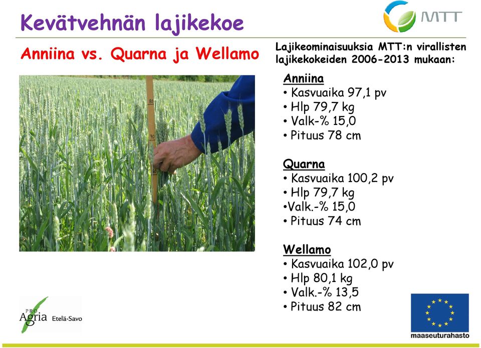 mukaan: Anniina Kasvuaika 97,1 pv Hlp 79,7 kg Valk-% 15,0 Pituus 78 cm Quarna