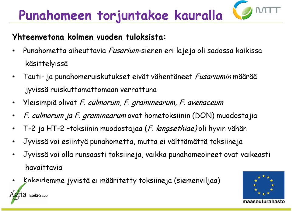 culmorum ja F. graminearum ovat hometoksiinin (DON) muodostajia T-2 ja HT-2 toksiinin muodostajaa (F.