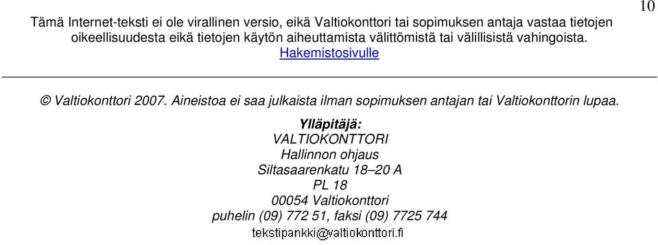 Hakemistosivulle 10 Valtiokonttori 2007.