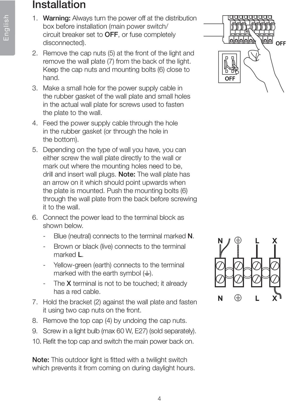 Make a small hole for the power supply cable in the rubber gasket of the wall plate and small holes in the actual wall plate for screws used to fasten the plate to the wall. 4.