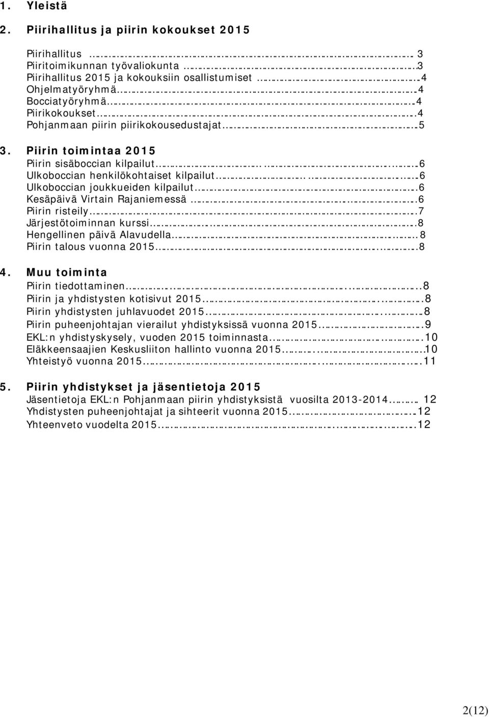 .6 Kesäpäivä Virtain Rajaniemessä...6 Piirin risteily..7 Järjestötoiminnan kurssi...8 Hengellinen päivä Alavudella. 8 Piirin talous vuonna 2015....8 4. Muu toiminta Piirin tiedottaminen.