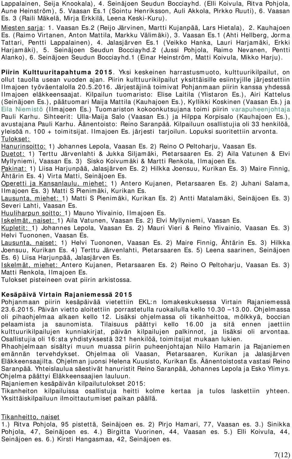 Jalasjärven Es.1 (Veikko Hanka, Lauri Harjamäki, Erkki Harjamäki), 5. Seinäjoen Seudun Bocciayhd.2 (Jussi Pohjola, Raimo Nevanen, Pentti Alanko), 6. Seinäjoen Seudun Bocciayhd.1 (Einar Heinström, Matti Koivula, Mikko Harju).