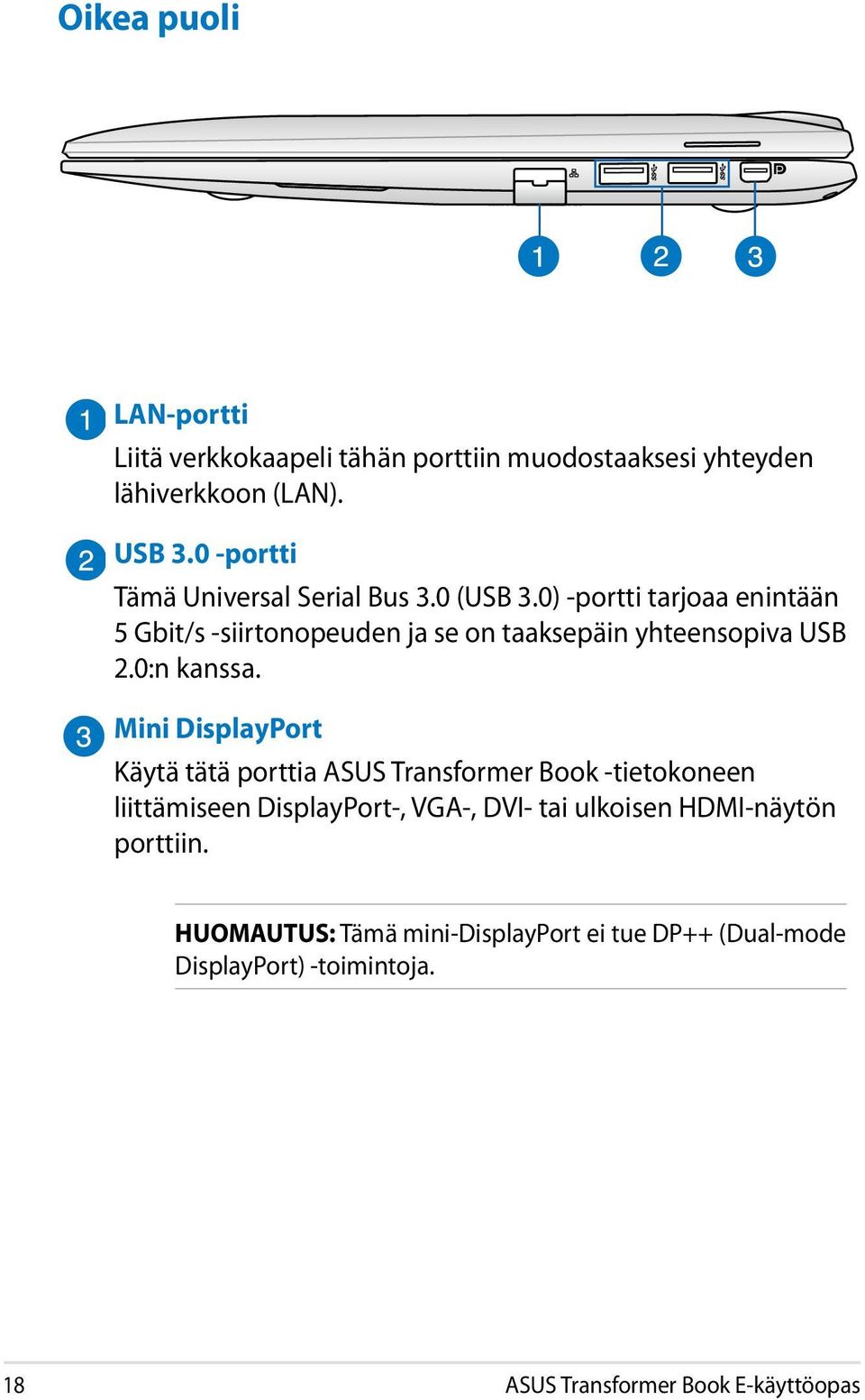 0) -portti tarjoaa enintään 5 Gbit/s -siirtonopeuden ja se on taaksepäin yhteensopiva USB 2.0:n kanssa.