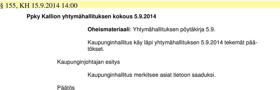 2014 Oheismateriaali: Yhtymähallituksen pöytäkirja 5.9.