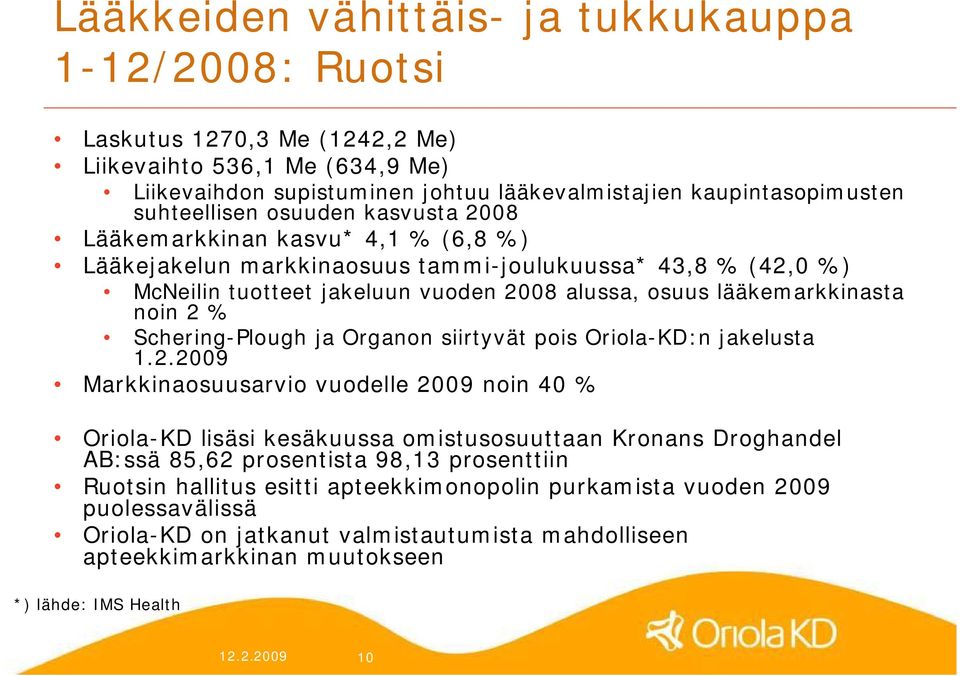 Schering Plough ja Organon siirtyvät pois Oriola KD:n jakelusta 1.2.