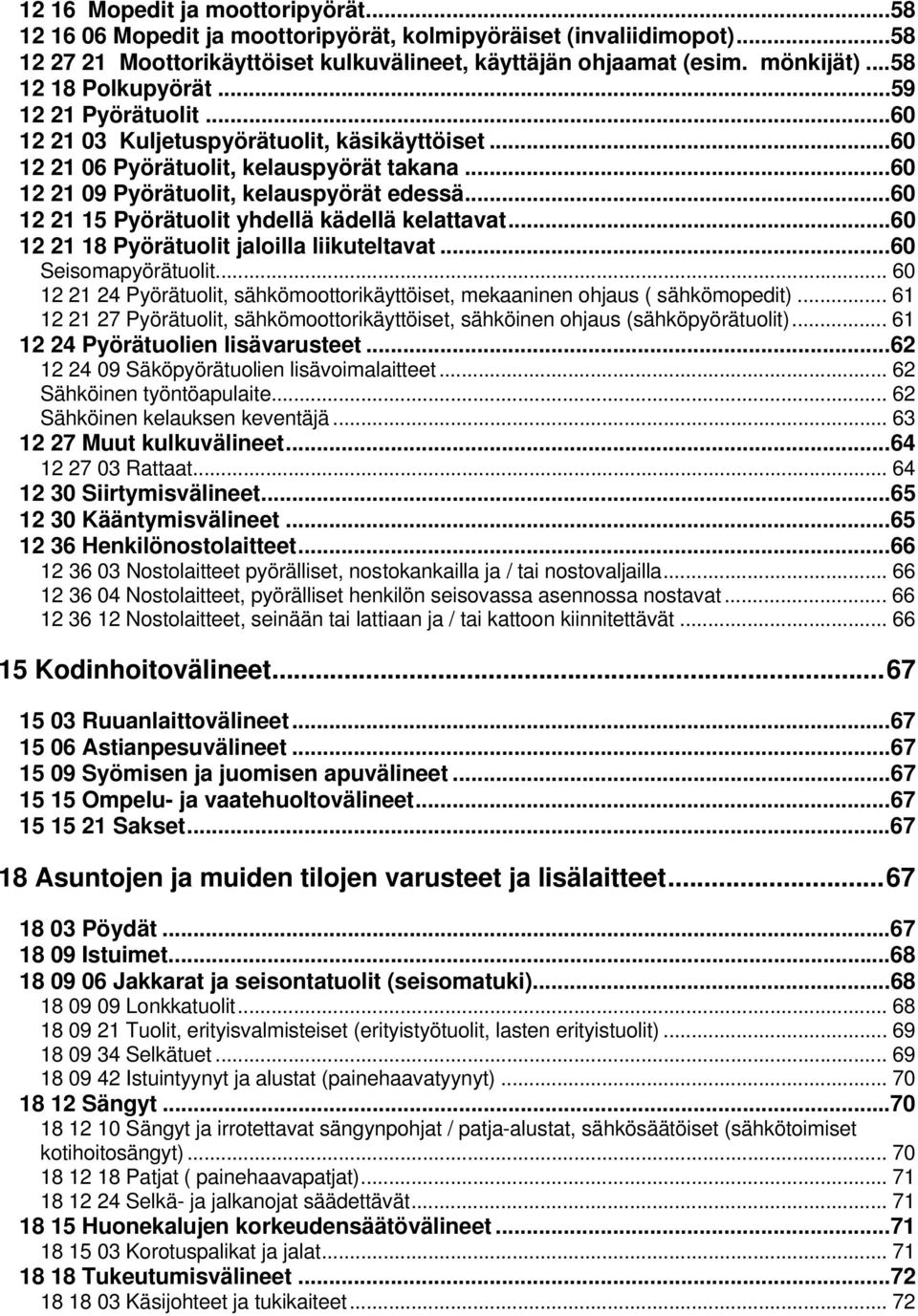 ..60 12 21 15 Pyörätuolit yhdellä kädellä kelattavat...60 12 21 18 Pyörätuolit jaloilla liikuteltavat...60 Seisomapyörätuolit.