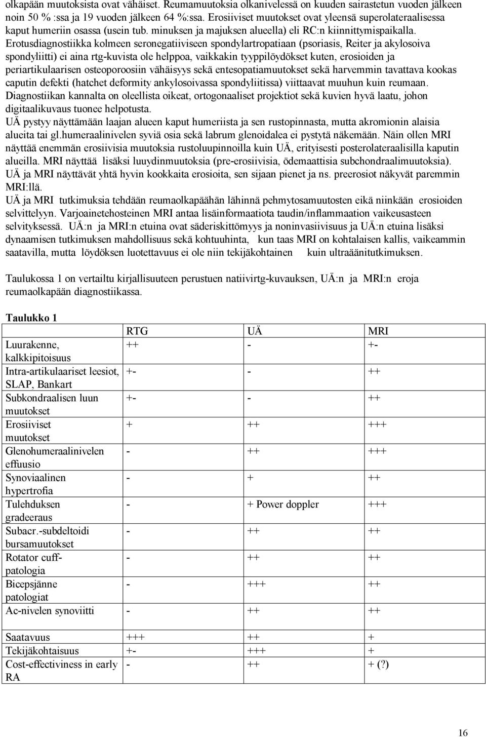 Erotusdiagnostiikka kolmeen seronegatiiviseen spondylartropatiaan (psoriasis, Reiter ja akylosoiva spondyliitti) ei aina rtg-kuvista ole helppoa, vaikkakin tyyppilöydökset kuten, erosioiden ja