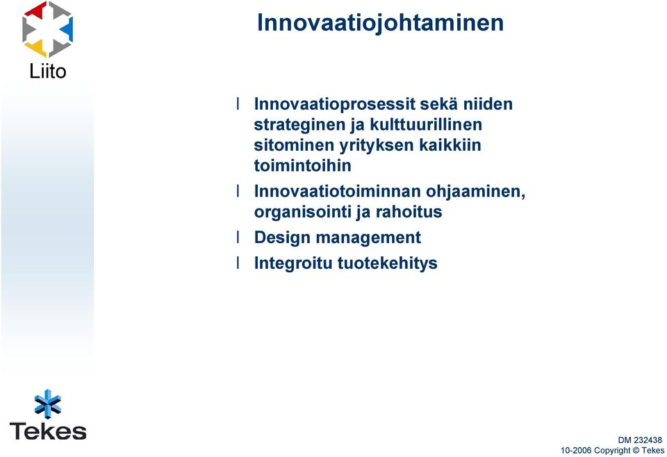 kaikkiin toimintoihin Innovaatiotoiminnan ohjaaminen,