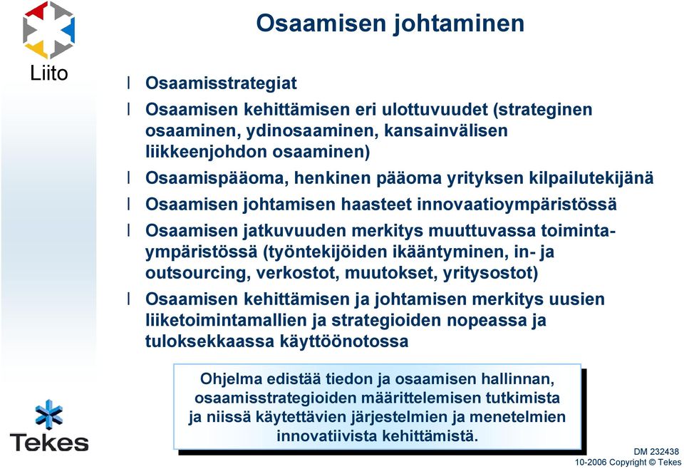 ikääntyminen, in- ja outsourcing, verkostot, muutokset, yritysostot) Osaamisen kehittämisen ja johtamisen merkitys uusien liiketoimintamallien ja strategioiden nopeassa ja