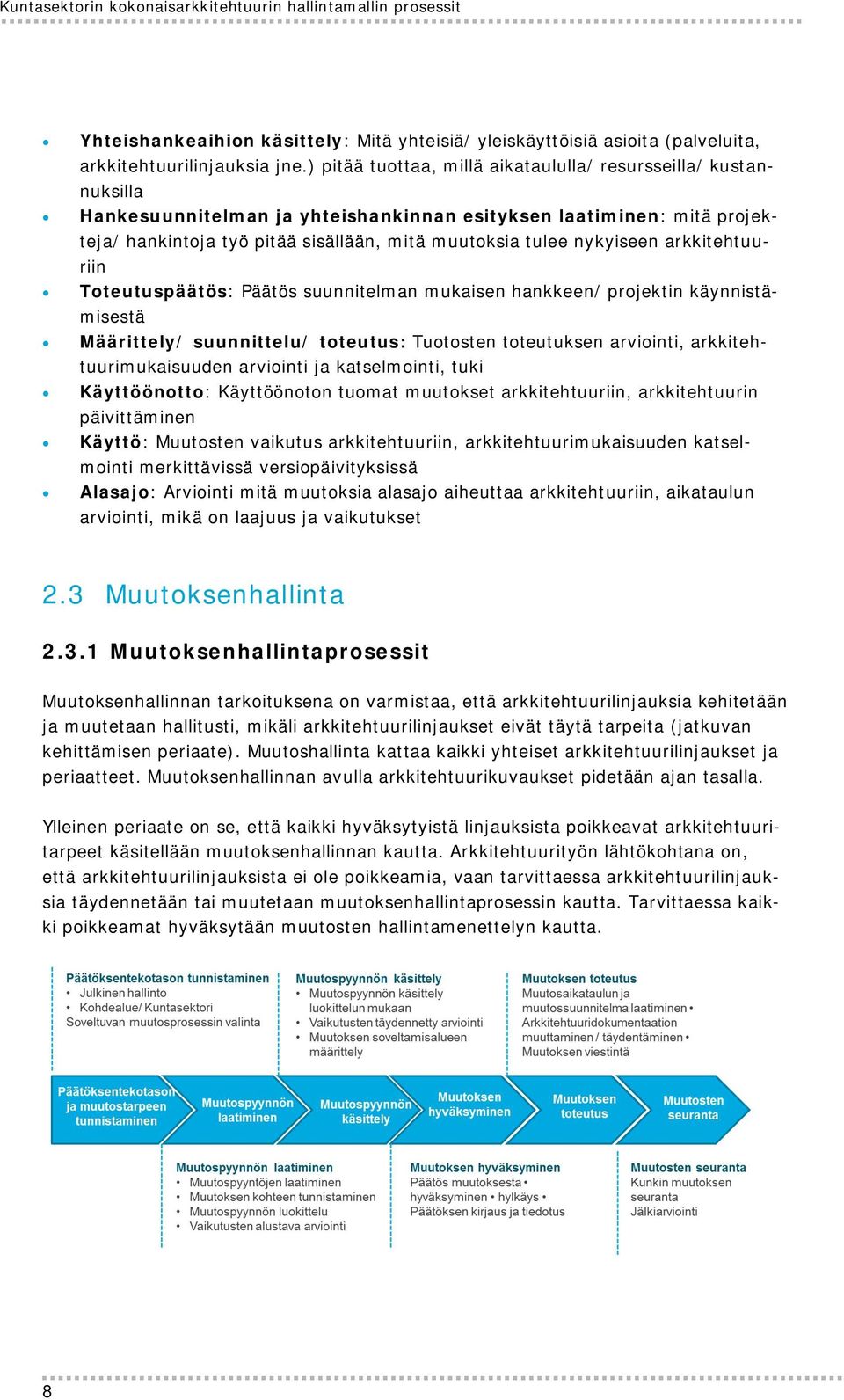 nykyiseen arkkitehtuuriin Toteutuspäätös: Päätös suunnitelman mukaisen hankkeen/ projektin käynnistämisestä Määrittely/ suunnittelu/ toteutus: Tuotosten toteutuksen arviointi,