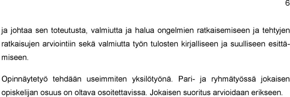 esittämiseen. Opinnäytetyö tehdään useimmiten yksilötyönä.