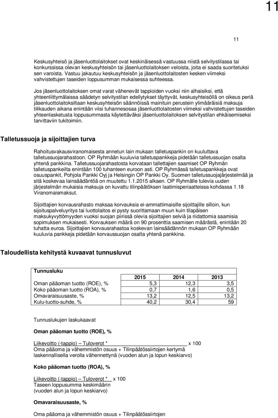 Jos jäsenluottolaitoksen omat varat vähenevät tappioiden vuoksi niin alhaisiksi, että yhteenliittymälaissa säädetyn selvitystilan edellytykset täyttyvät, keskusyhteisöllä on oikeus periä