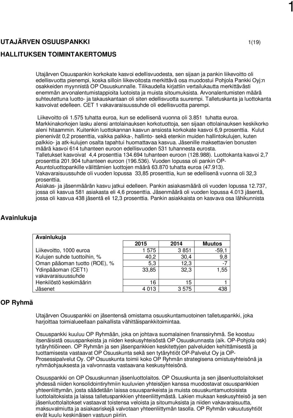 Tilikaudella kirjattiin vertailukautta merkittävästi enemmän arvonalentumistappioita luotoista ja muista sitoumuksista.