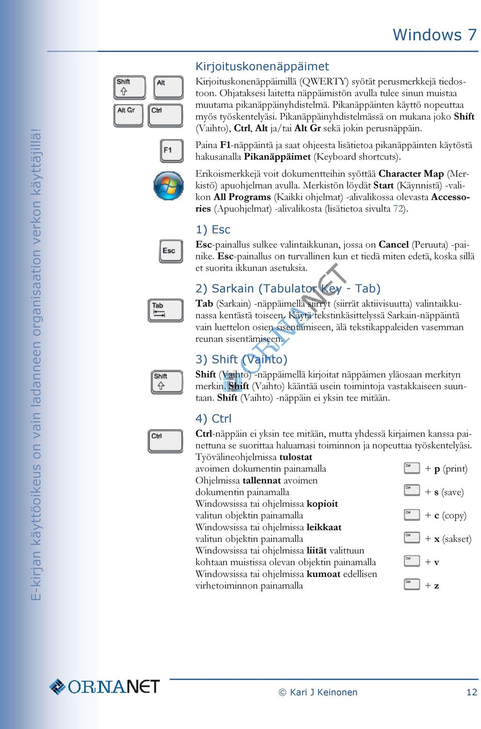 Paina F1-näppäintä ja saat ohjeesta lisätietoa pikanäppäinten käytöstä hakusanalla Pikanäppäimet (Keyboard shortcuts).