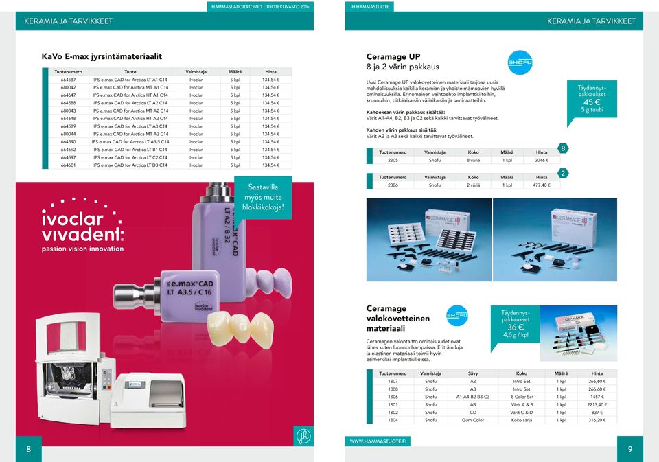 max CAD for Arctica MT A2 C14 Ivoclar 5 kpl 134,54 664648 IPS e.max CAD for Arctica HT A2 C14 Ivoclar 5 kpl 134,54 664589 IPS e.max CAD for Arctica LT A3 C14 Ivoclar 5 kpl 134,54 680044 IPS e.