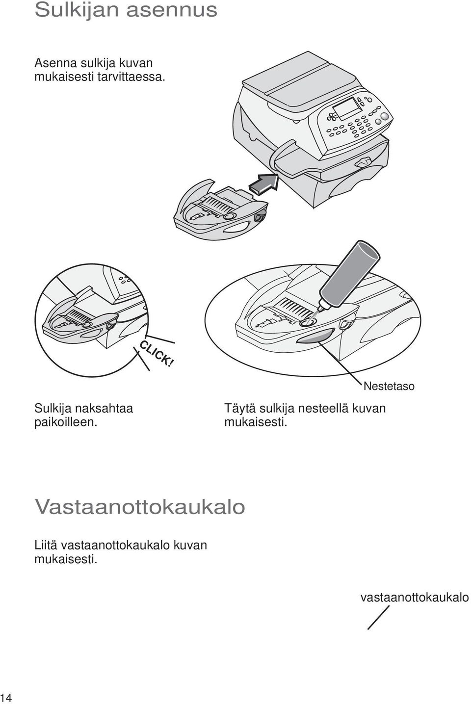 Täytä sulkija nesteellä kuvan mukaisesti.