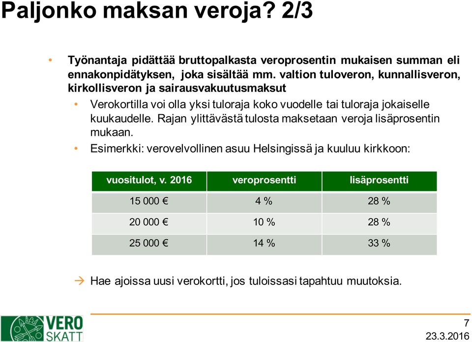 jokaiselle kuukaudelle. Rajan ylittävästä tulosta maksetaan veroja lisäprosentin mukaan.