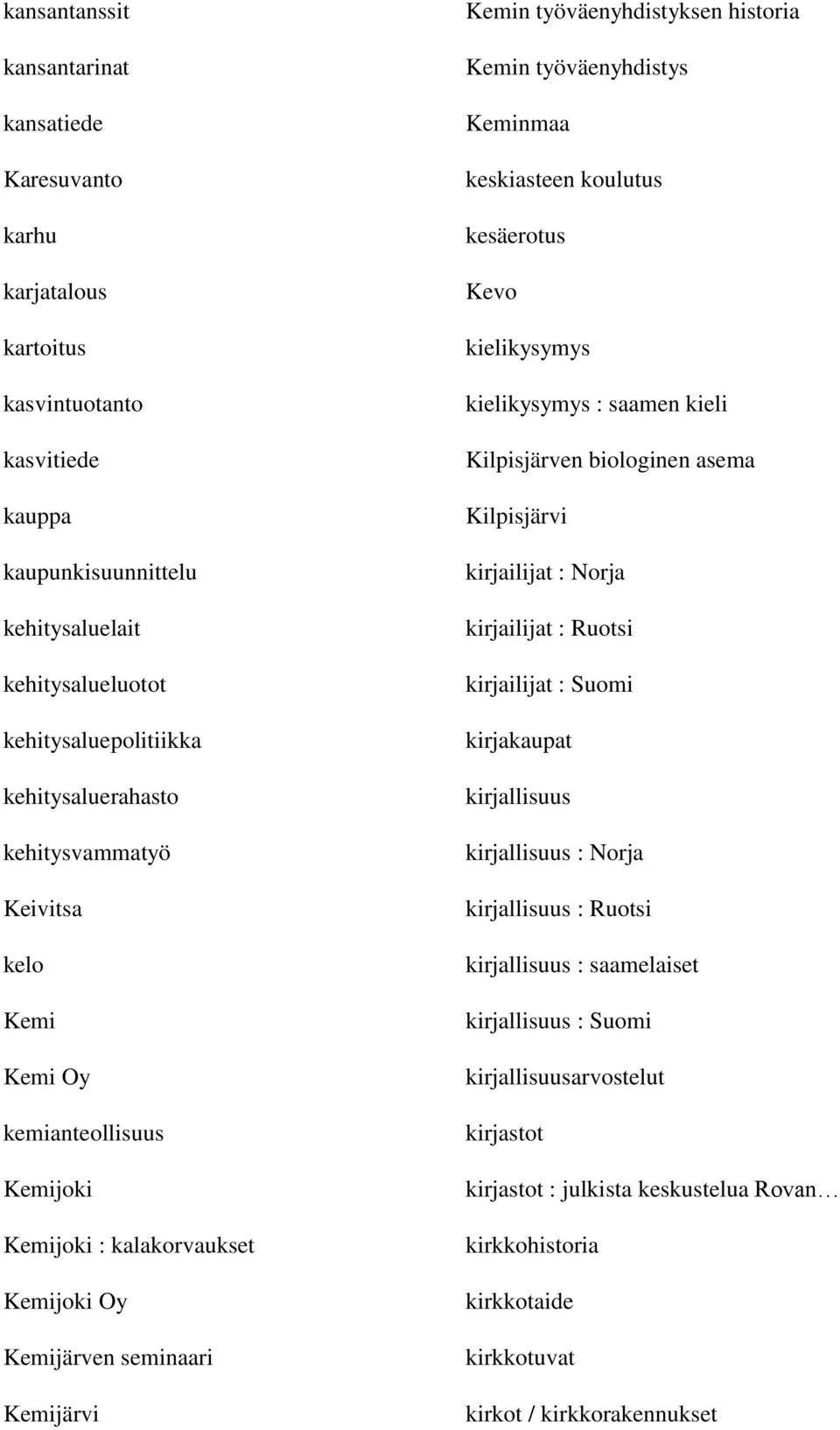 työväenyhdistys Keminmaa keskiasteen koulutus kesäerotus Kevo kielikysymys kielikysymys : saamen kieli Kilpisjärven biologinen asema Kilpisjärvi kirjailijat : Norja kirjailijat : Ruotsi kirjailijat :
