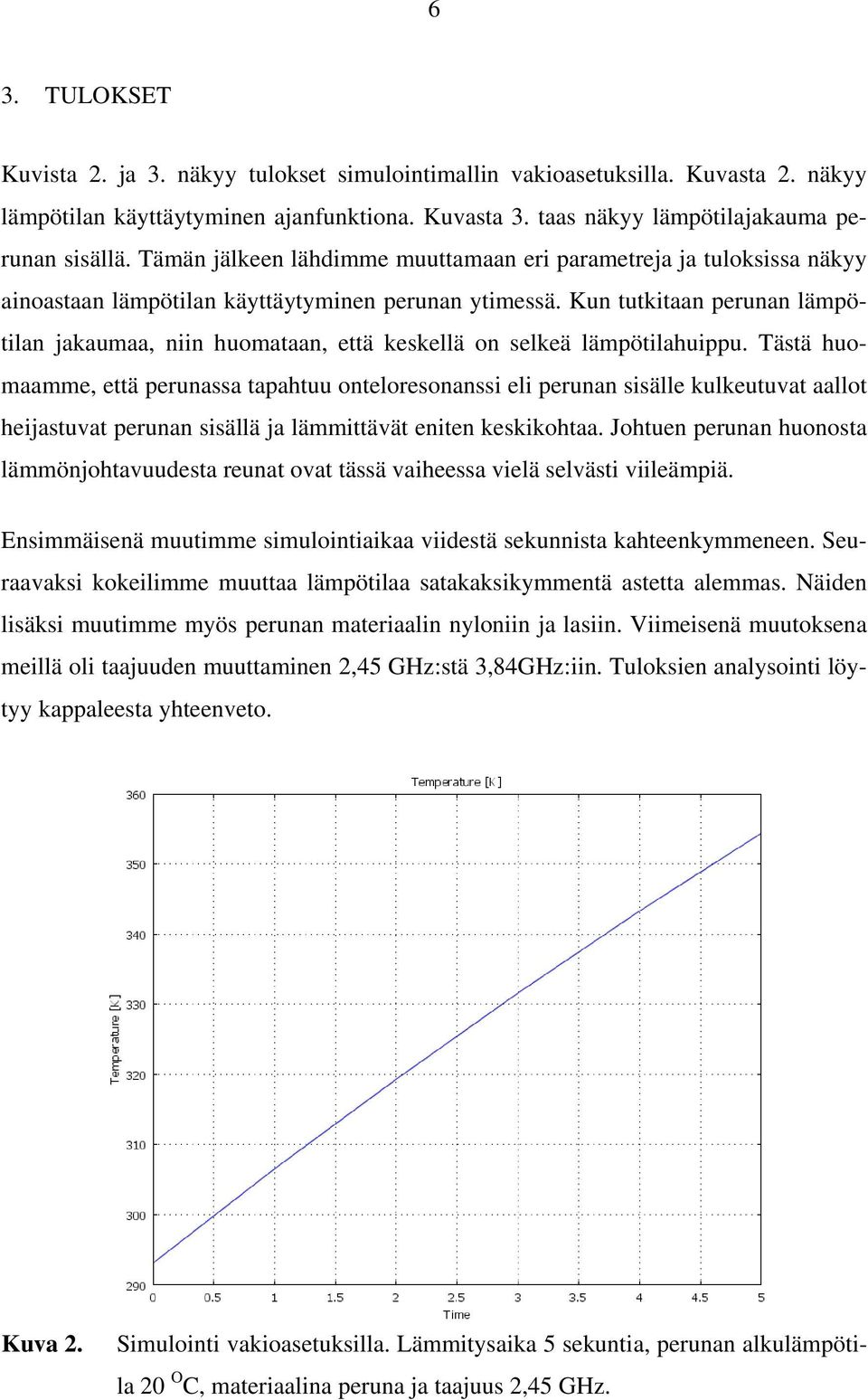 Kun tutkitaan perunan lämpötilan jakaumaa, niin huomataan, että keskellä on selkeä lämpötilahuippu.