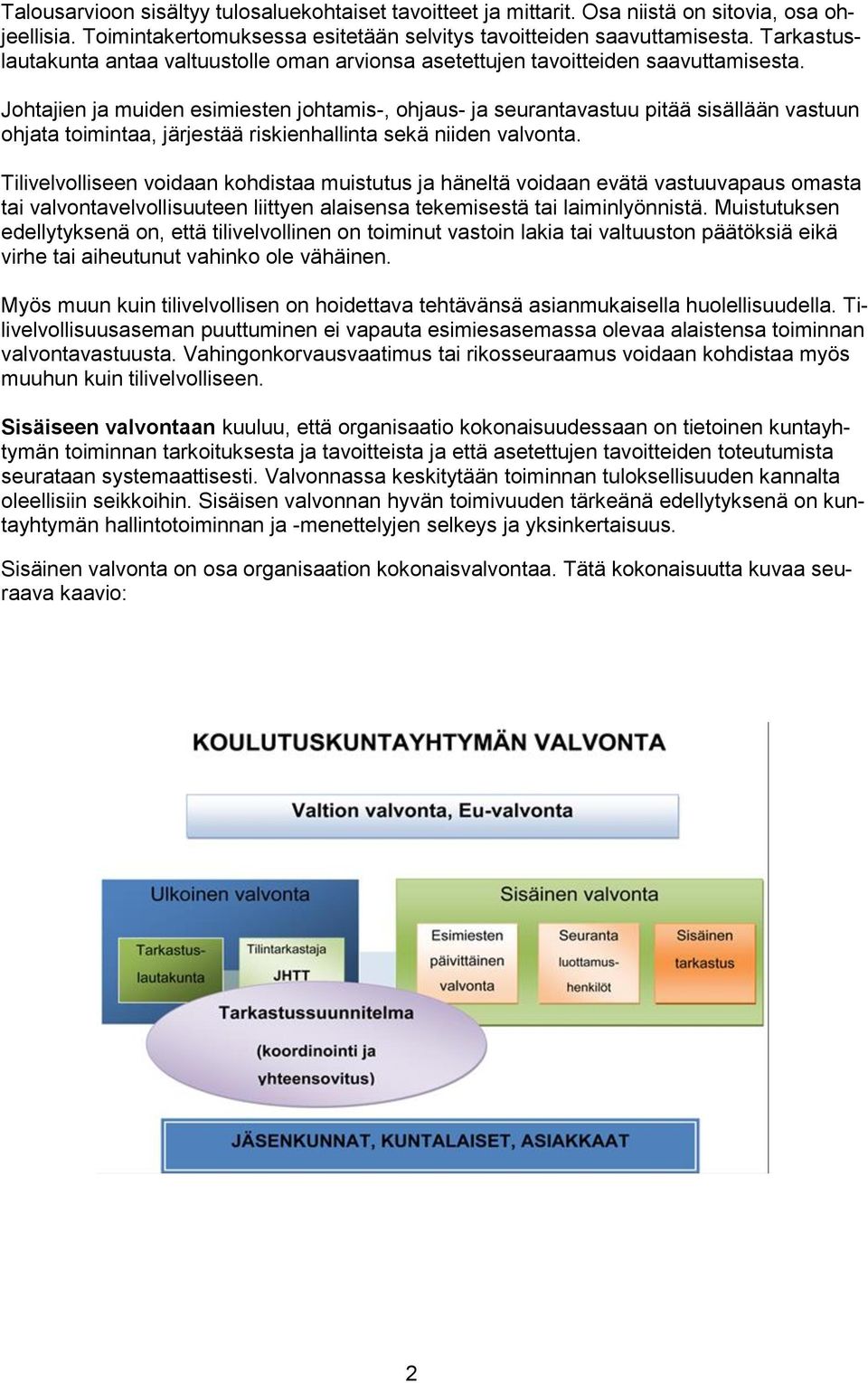 Johtajien ja muiden esimiesten johtamis-, ohjaus- ja seurantavastuu pitää sisällään vastuun ohjata toimintaa, järjestää riskienhallinta sekä niiden valvonta.