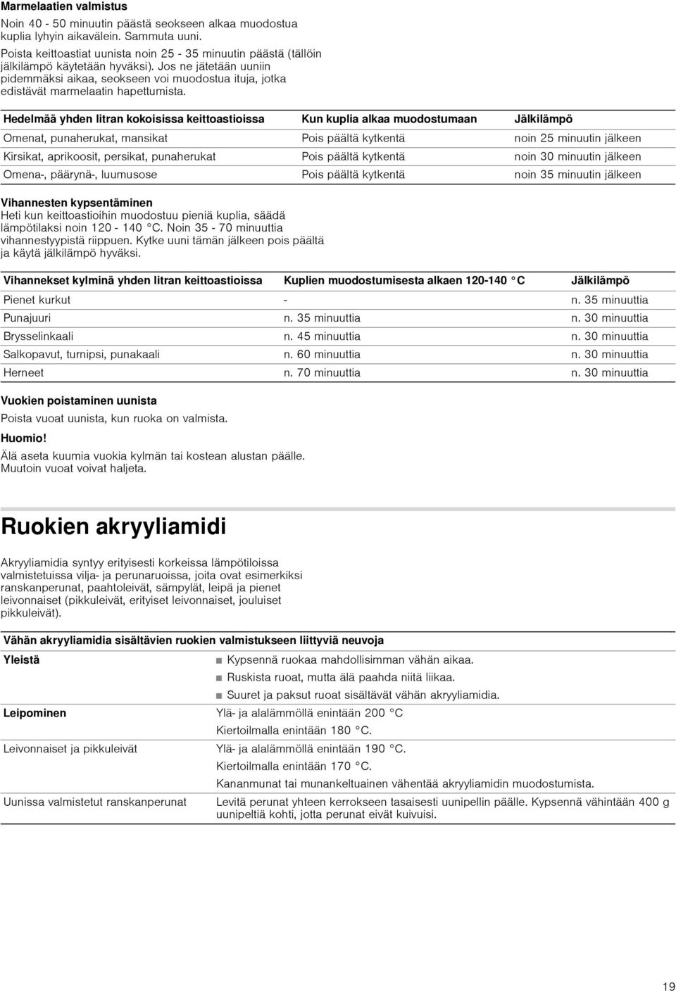 Jos ne jätetään uuniin pidemmäksi aikaa, seokseen voi muodostua ituja, jotka edistävät marmelaatin hapettumista.