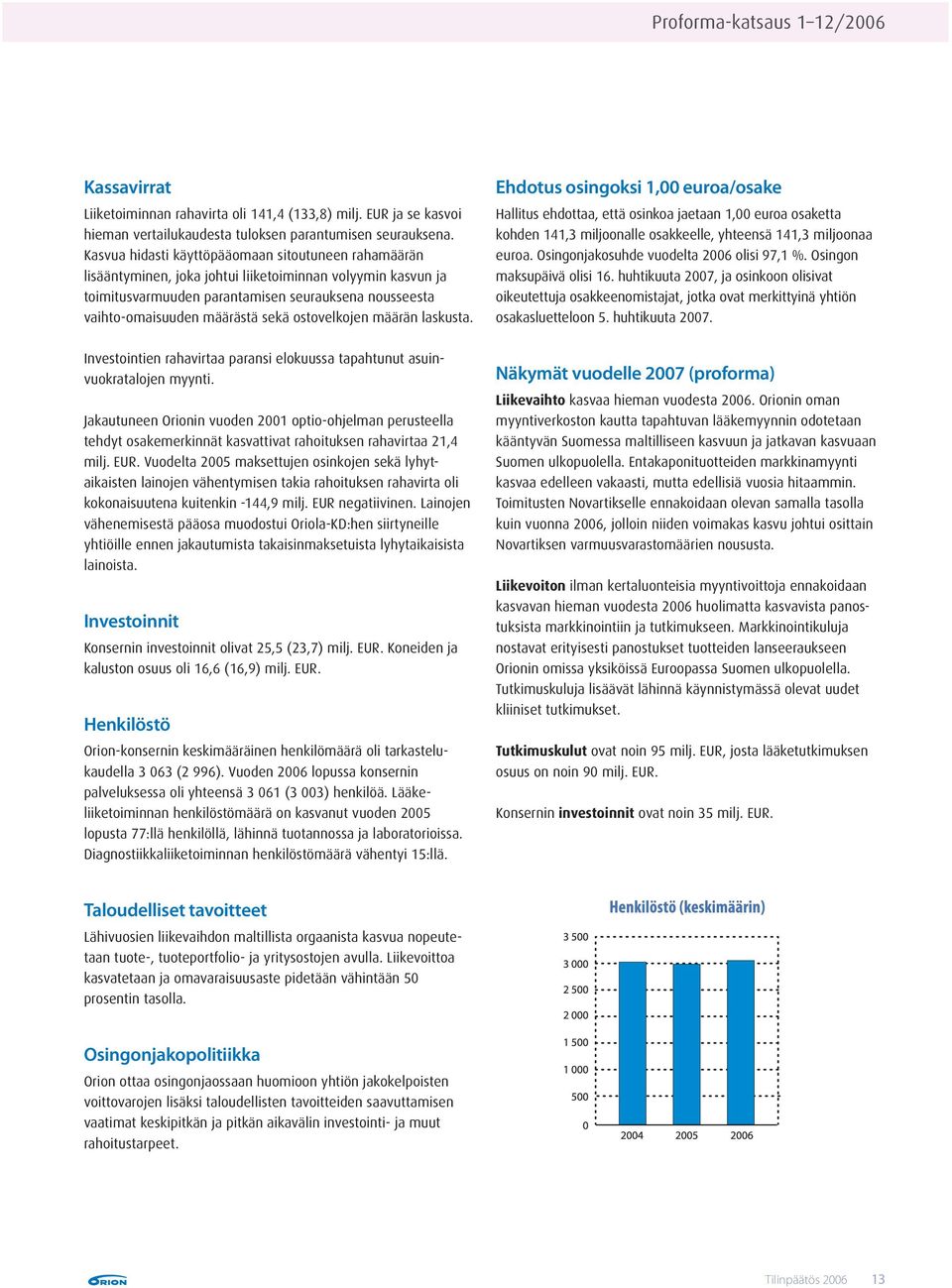 ostovelkojen määrän laskusta. Ehdotus osingoksi 1,00 euroa/osake Hallitus ehdottaa, että osinkoa jaetaan 1,00 euroa osaketta kohden 141,3 miljoonalle osakkeelle, yhteensä 141,3 miljoonaa euroa.