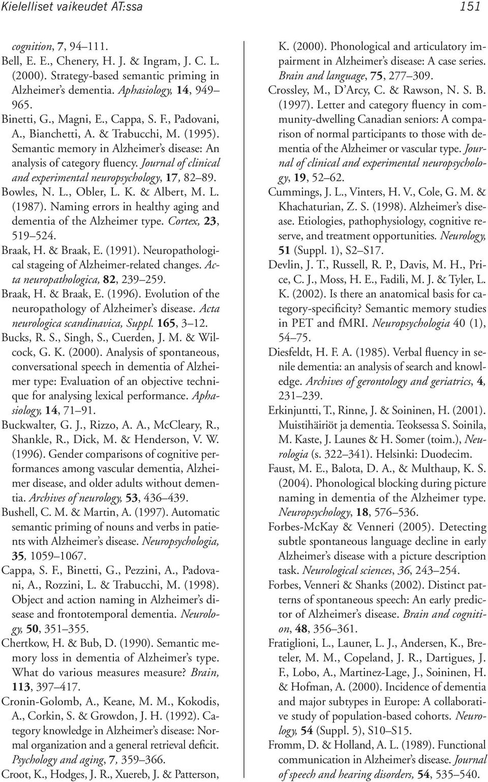 Journal of clinical and experimental neuropsychology, 17, 82 89. Bowles, N. L., Obler, L. K. & Albert, M. L. (1987). Naming errors in healthy aging and dementia of the Alzheimer type.