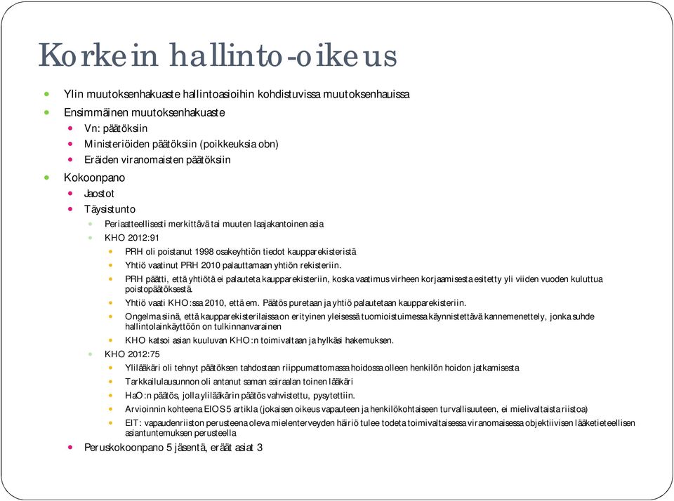 vaatinut PRH 2010 palauttamaan yhtiön rekisteriin. PRH päätti, että yhtiötä ei palauteta kaupparekisteriin, koska vaatimus virheen korjaamisesta esitetty yli viiden vuoden kuluttua poistopäätöksestä.