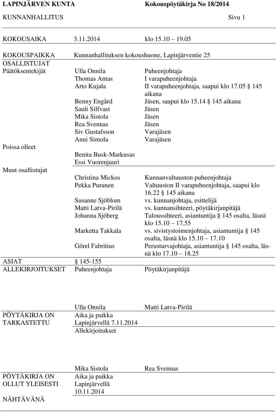 Sistola Rea Svennas Siv Gustafsson P Anni Simola Benita Busk-Markusas Essi Vuorenjuuri Christina Mickos Pekka Puranen Susanne Sjöblom Matti Latva-Pirilä Johanna Sjöberg Marketta Takkala Görel