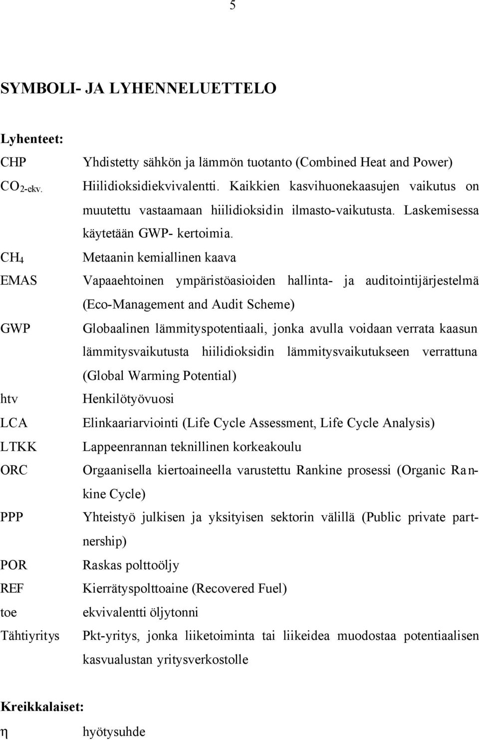 Metaanin kemiallinen kaava Vapaaehtoinen ympäristöasioiden hallinta- ja auditointijärjestelmä (Eco-Management and Audit Scheme) Globaalinen lämmityspotentiaali, jonka avulla voidaan verrata kaasun