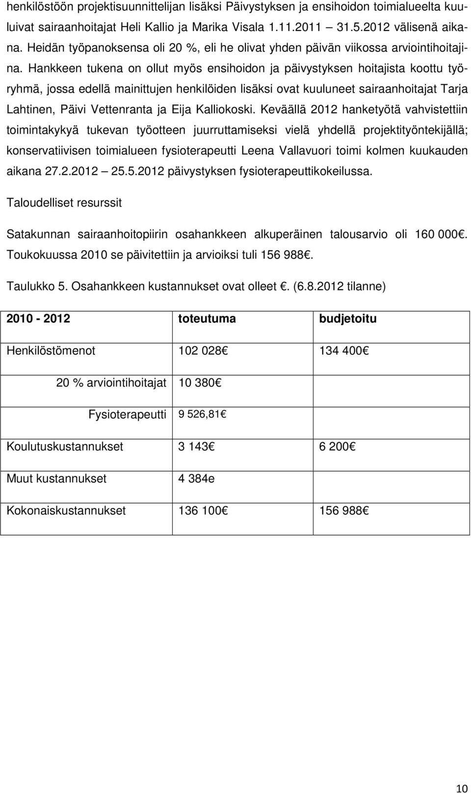 Hankkeen tukena on ollut myös ensihoidon ja päivystyksen hoitajista koottu työryhmä, jossa edellä mainittujen henkilöiden lisäksi ovat kuuluneet sairaanhoitajat Tarja Lahtinen, Päivi Vettenranta ja