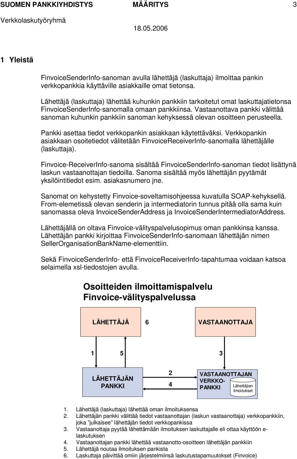 Vastaanottava pankki välittää sanoman kuhunkin pankkiin sanoman kehyksessä olevan osoitteen perusteella. Pankki asettaa tiedot verkkopankin asiakkaan käytettäväksi.