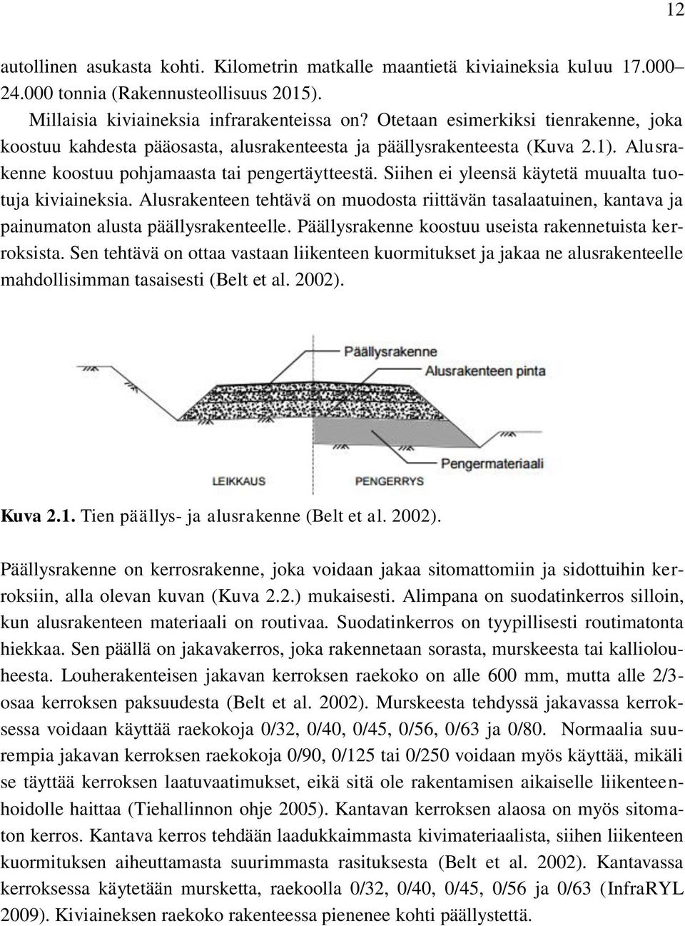 Siihen ei yleensä käytetä muualta tuotuja kiviaineksia. Alusrakenteen tehtävä on muodosta riittävän tasalaatuinen, kantava ja painumaton alusta päällysrakenteelle.